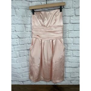 Davids Bridal Pink Satin Strapless Ruched Mini Dress Size 8 Soft girl Balletcore